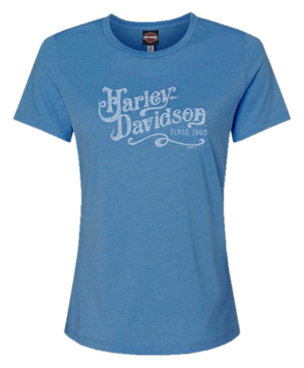 Harley-Davidson® Womens Embellished Smoke Scoop Neck Short Sleeve Tee, Teal
