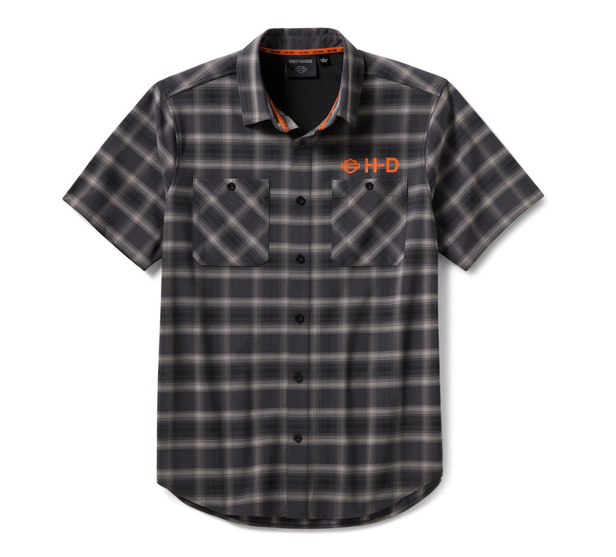 Men's H-D TECH Vented Stretch Comfort Shirt - Plaid - Asphalt & Harley Black