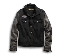 Men's Leather Sleeve Denim Jacket
