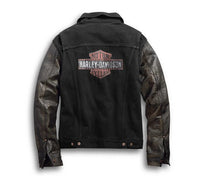 Men's Leather Sleeve Denim Jacket