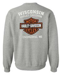 Harley-Davidson® Mens Bar & Shield Long Sleeve Crew Neck Fleece Sweatshirt, Gray