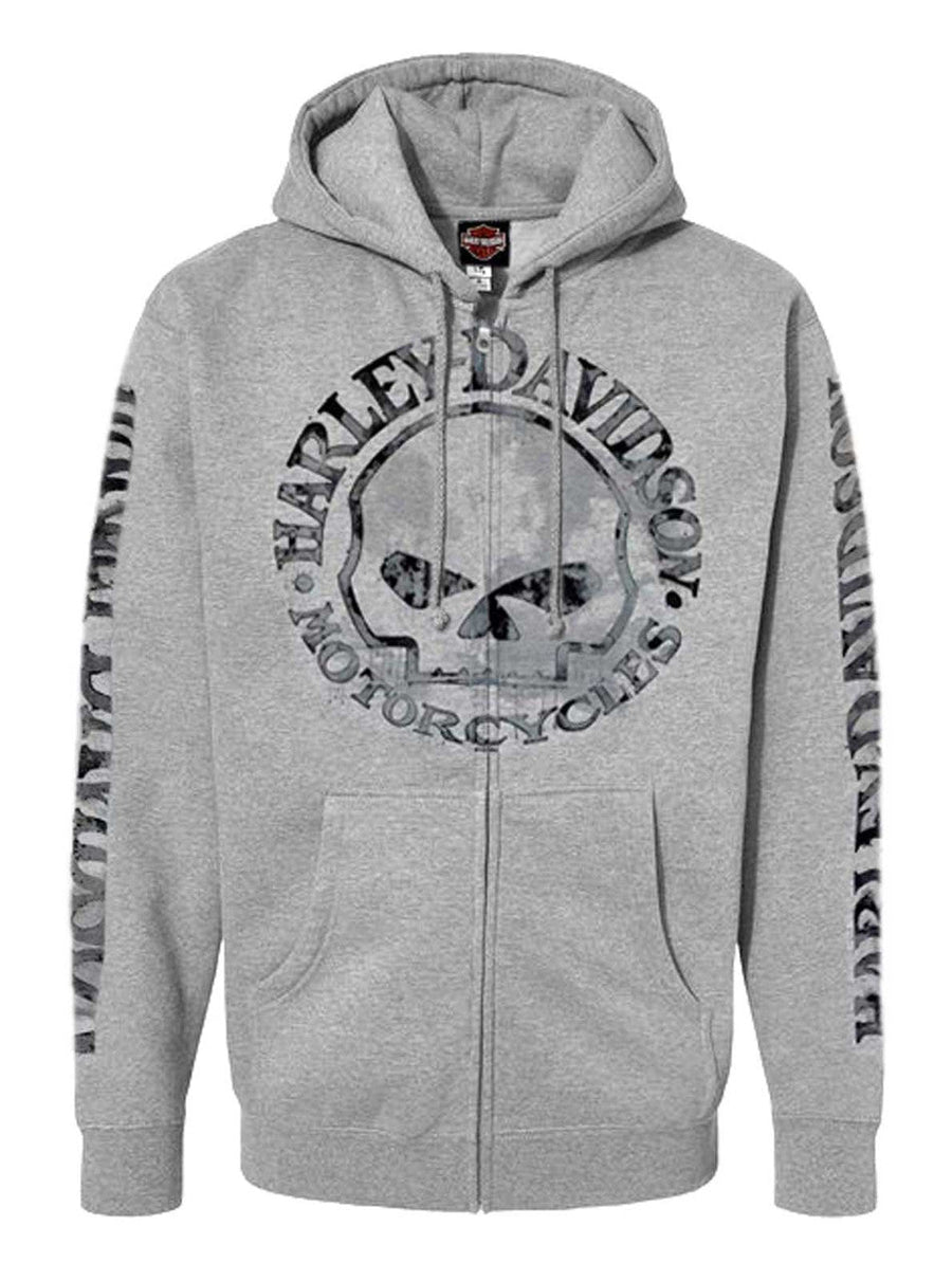 Harley-Davidson® Men's Zippered Sweatshirt Jacket H-D Skull Hoodie Gray 30296653