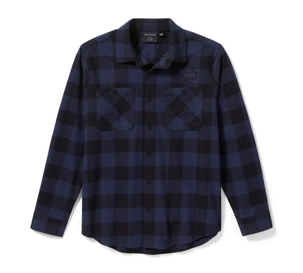Men's Bar & Shield Buffalo Check Flannel - Plaid - Mood Indigo/Harley Black