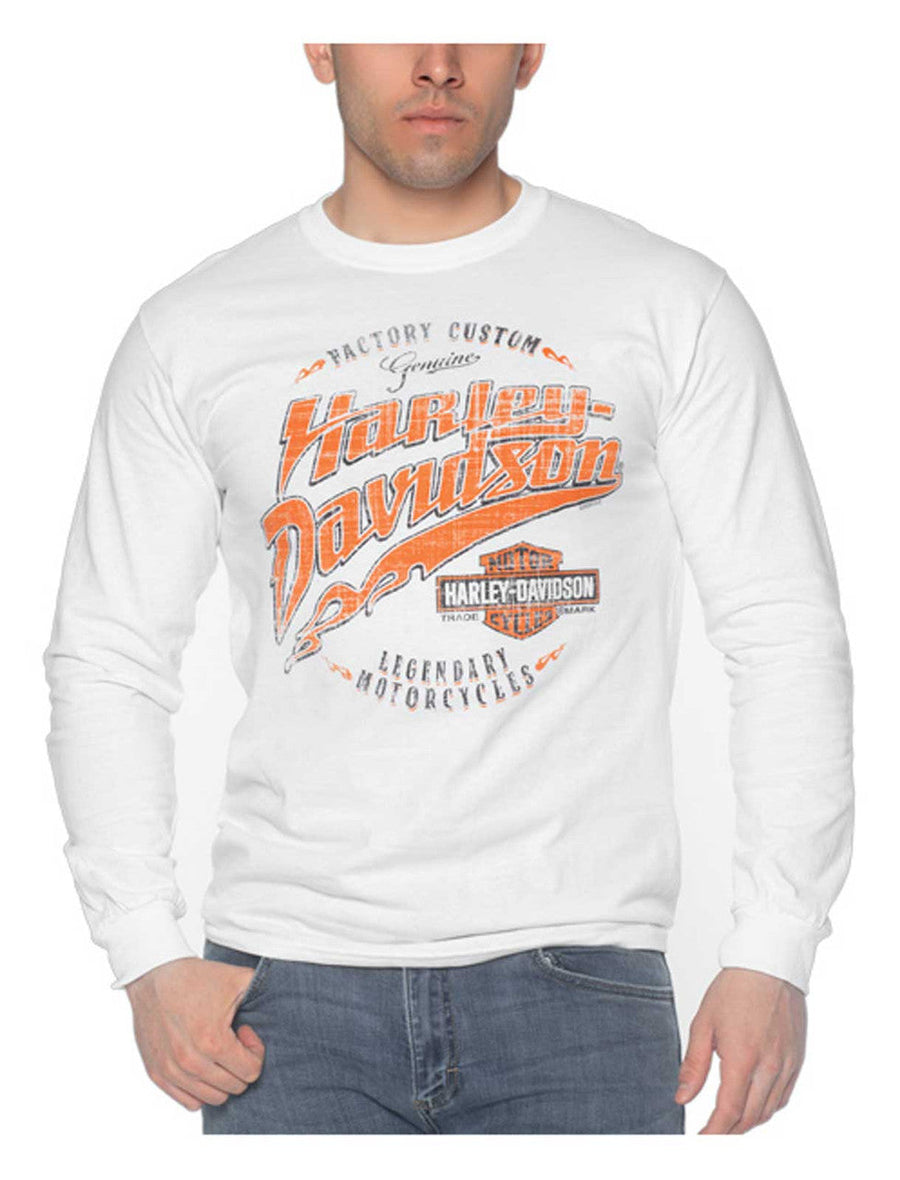 Harley-Davidson® Men's Driven B&S Long Sleeve Crew-Neck Cotton Shirt - White