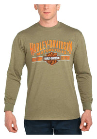 Harley-Davidson® Men's Guided B&S Long Sleeve Crew-Neck Shirt - Military Green