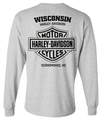Harley-Davidson® Men's Tracking Text Long Sleeve Crew-Neck Cotton Shirt - Gray