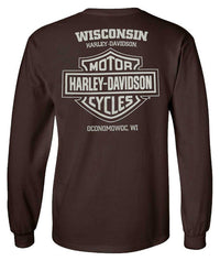 Harley-Davidson® Men's Garage Dust Long Sleeve Crew-Neck Cotton Shirt - Brown