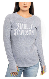 Harley-Davidson® Women's Forged Decor High-Low Long Sleeve Shirt - Heather Gray