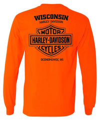 Harley-Davidson® Men's Block H-D Long Sleeve Crew-Neck Shirt - Safety Orange