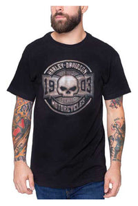 Harley-Davidson Men's Rust Chrome Skull Short Sleeve Crew-Neck T-Shirt - Black