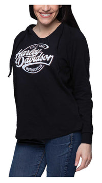Harley-Davidson Women's Oil Surge Raw-Edge V-Neck Pullover Hoodie, Black