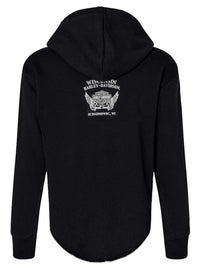 Harley-Davidson Women's Oil Surge Raw-Edge V-Neck Pullover Hoodie, Black