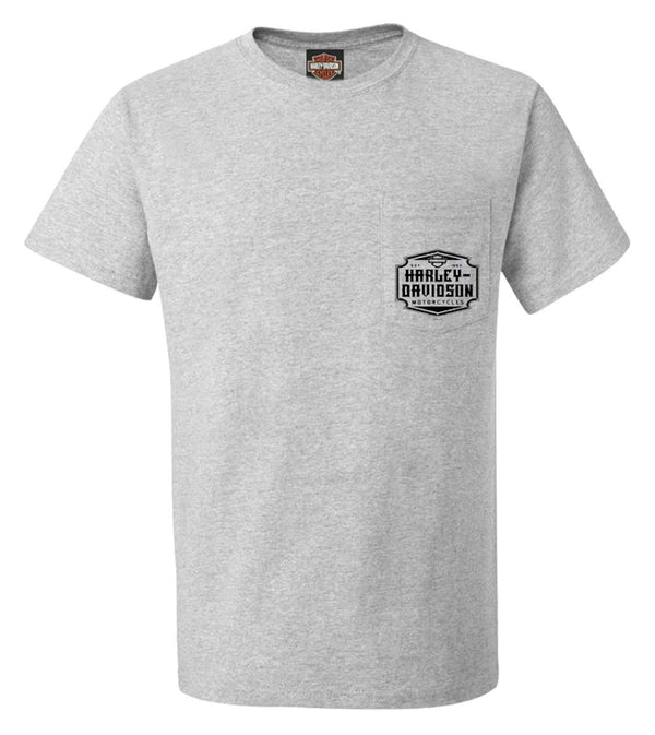 Harley-Davidson® Men's Artful Shield Short Sleeve Chest Pocket Tee, Sport Gray
