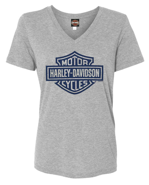 Harley-Davidson Women's Bar & Shield Logo On Gray Short Sleeve V-Neck T-Shirt