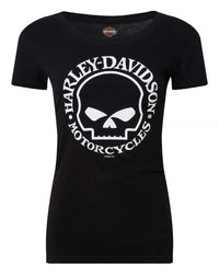 Harley-Davidson Women's Willie G Skull Logo Round Neck Short Sleeve Tee, Black