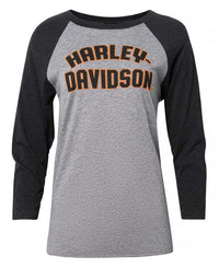 Harley-Davidson® Women's Jersey 3/4-Sleeve Raglan T-Shirt, Black & Gray