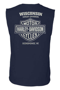 Harley-Davidson® Men's Forged In Sleeveless Crew-Neck Cotton Muscle Shirt, Navy