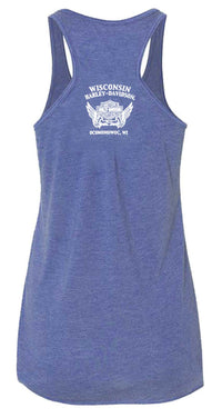 Harley-Davidson Women's Blue Chrome Sleeveless Fullback Tank Top, Neptune Blue