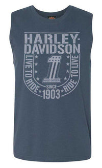 Harley-Davidson® Men's Star Proud Sleeveless Cotton Muscle Shirt, Ensign Blue