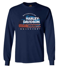 Harley-Davidson® Men's Gamut Long Sleeve Cotton Crew-Neck Shirt, Navy Blue