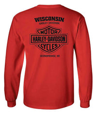 Harley-Davidson® Men's Imitate Skull Long Sleeve Cotton Crew-Neck Shirt, Red
