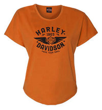 Harley-Davidson® Women's Embellished Gold Fest Crew-Neck Short Sleeve Tee, Orange