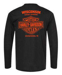 Harley-Davidson® Men's Advance Long Sleeve Cotton Crew-Neck Shirt, Black