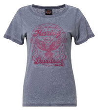 Harley-Davidson® Womens Retro Eagle Embellished Short Sleeve Poly-Blend Tee, Navy
