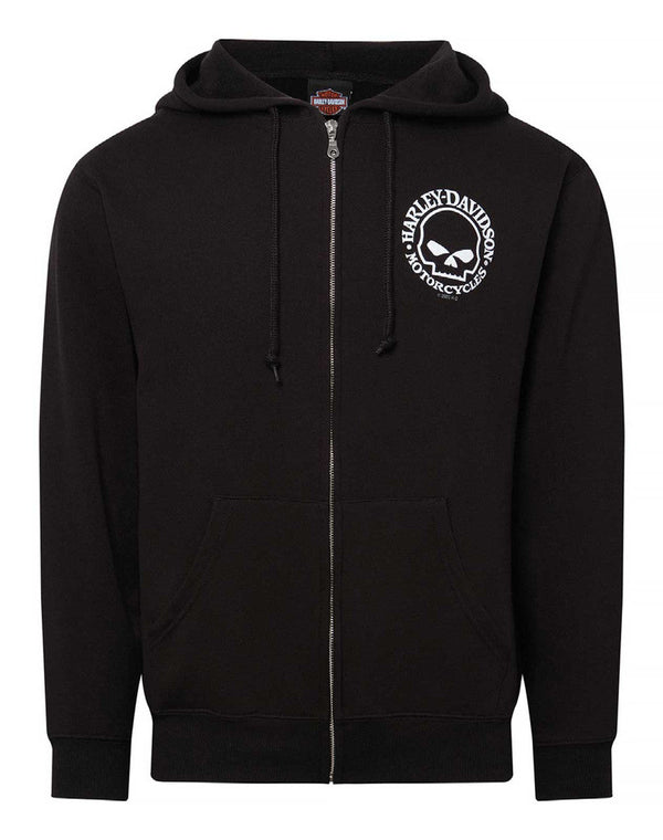 Harley-Davidson® Men's Willie G Skull Logo Zip-Up Hoodie Sweatshirt, Black