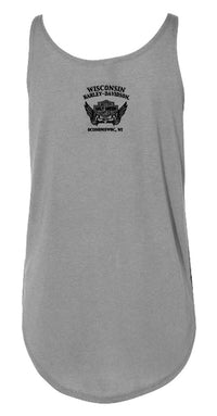 Harley-Davidson® Women's Open Bar & Shield Curved Hem Sleeveless Tank Top, Gray