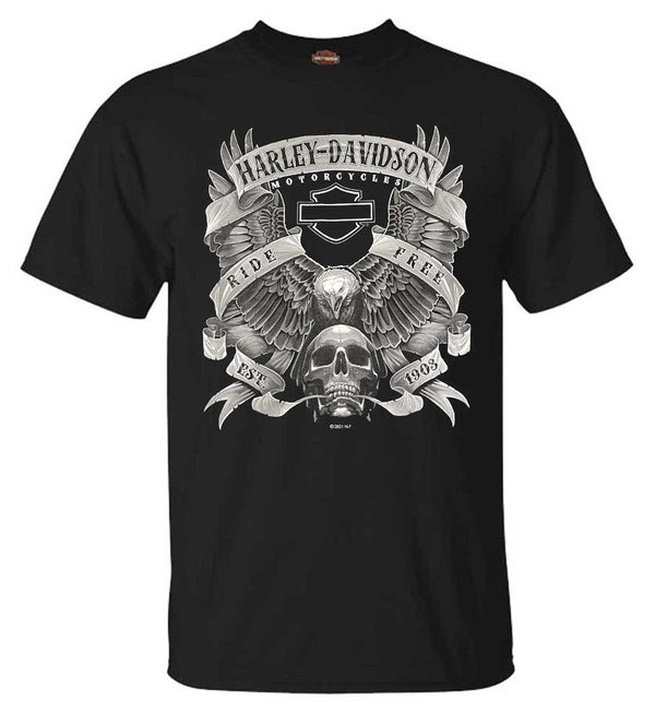 Harley-Davidson® Men's Fastened Cotton Short Sleeve Crew-Neck Tee, Black