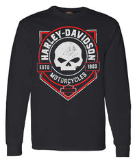Harley-Davidson® Men's Distressed Ragged Skull Crew-Neck Long Sleeve Shirt, Black