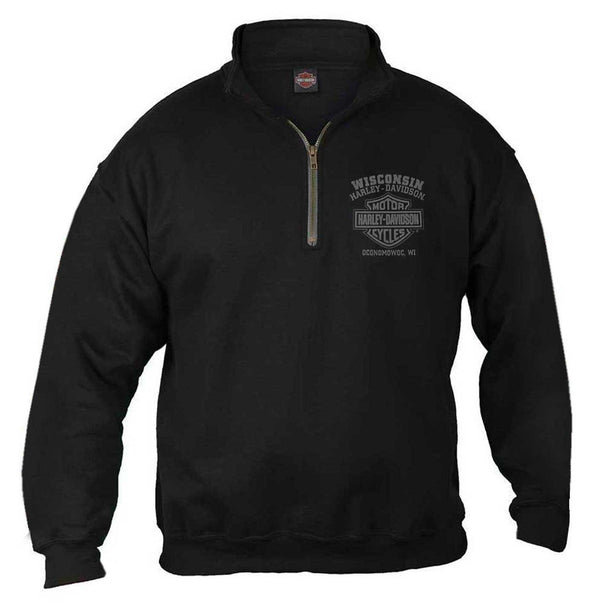 Harley-Davidson® Men's Fastened B&S 1/4 Zip Cadet Pullover Sweatshirt - Black