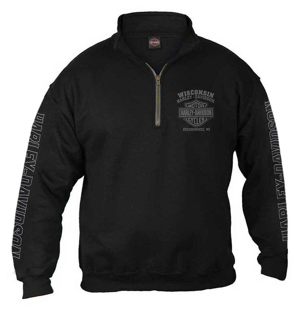 Harley-Davidson® Men's Road Pilot 1/4 Zip Cadet Pullover Sweatshirt, Black
