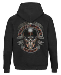 Harley-Davidson® Men's Ghoulish Biker Skull Zip-Up Cotton-Blend Hoodie, Black