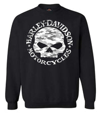 Harley-Davidson® Men's Camo Willie G Skull Pullover Fleece Sweatshirt, Black