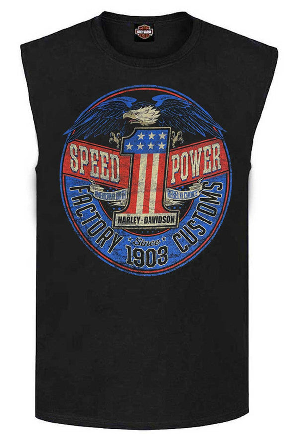 Harley-Davidson® Men's Rebel #1 RWB Logo Sleeveless Cotton Muscle Shirt, Black