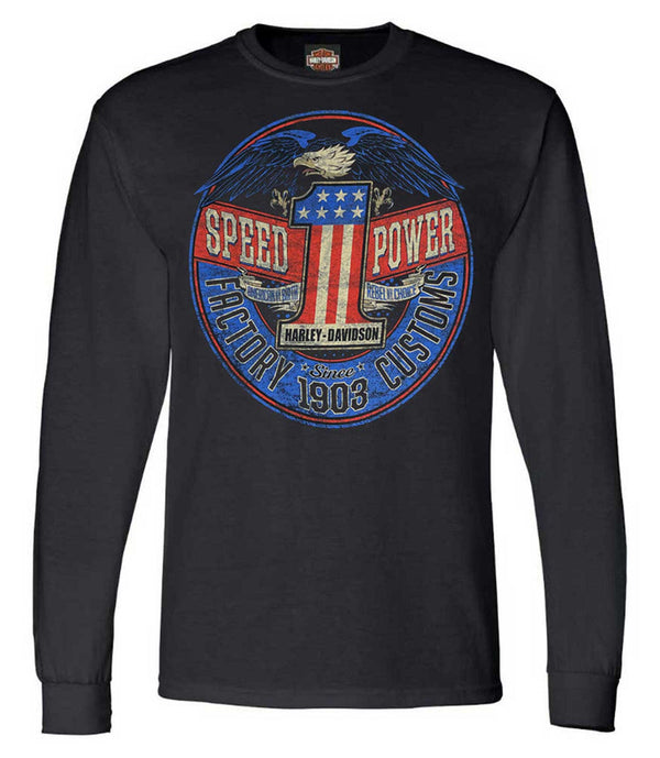Harley-Davidson® Men's Rebel #1 RWB Logo Long Sleeve Crew-Neck Shirt - Black