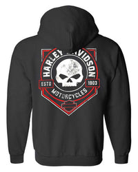 Harley-Davidson® Men's Ragged Willie G Skull Cotton-Blend Zip-Up Hoodie, Black