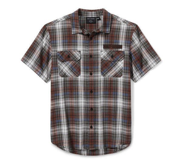 Men's Block Font Yarn Dyed Plaid Shirt - Plaid - Cloud Dancer & Mood Indigo