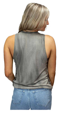 Liberty Wear Women's Embellished American Rider Sleeveless Tank Top - Gray