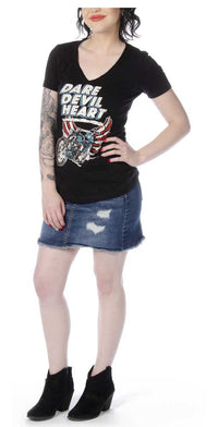 Liberty Wear Women's Dare Devil Heart Embellished Short Sleeve T-Shirt - Black