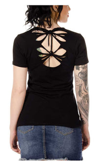 Liberty Wear Women's Dare Devil Heart Embellished Short Sleeve T-Shirt - Black