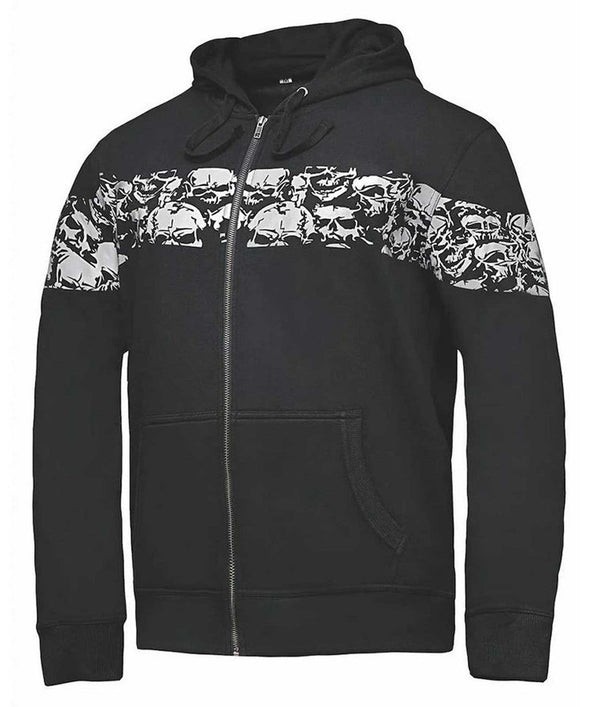 Derringer Men's Ghost Reflective Skulls Riding Hoodie Sweatshirt, Black/White