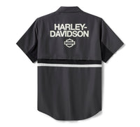 Men's H-D TECH Vented Short Sleeve Shirt - Colorblock - Asphalt & Harley Black