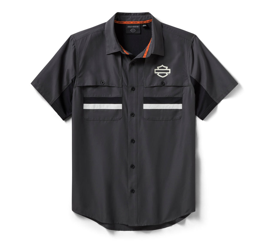 Men's H-D TECH Vented Short Sleeve Shirt - Colorblock - Asphalt & Harley Black