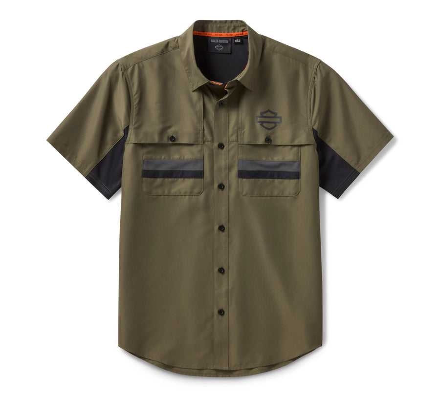 Men's H-D TECH Vented Short Sleeve Shirt - Colorblock - Grape Leaf & Harley Black