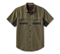 Men's H-D TECH Vented Short Sleeve Shirt - Colorblock - Grape Leaf & Harley Black