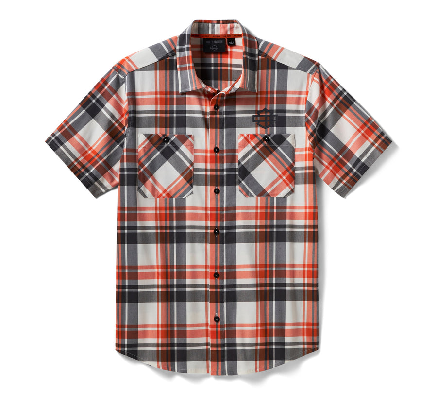 Men's H-D TECH COOLMAX Plaid Shirt - Plaid - Asphalt & Harley Orange