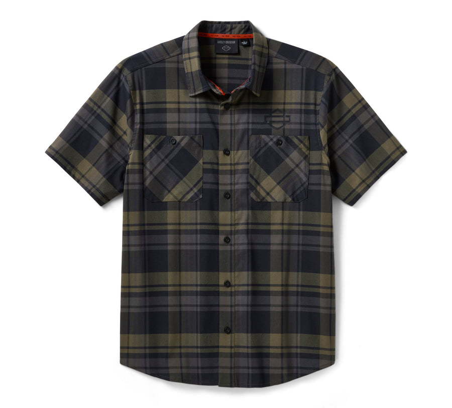 Men's H-D TECH COOLMAX Plaid Shirt - Plaid - Grape Leaf & Harley Black